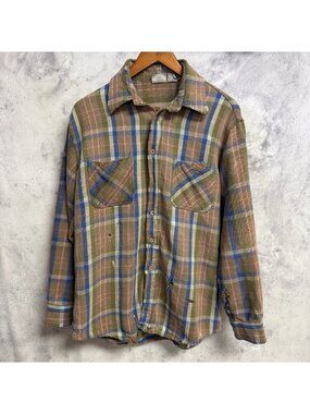 Vintage Big Mac Flannel Shirt Mens Large Brown Long Sleeve Pocket Cotton